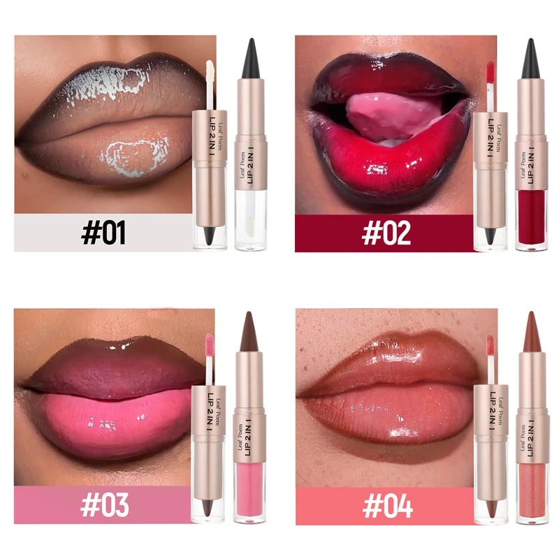 Black Brown Tapered Lip Liner Contour Pencil Double Head Mirror Plumping Lip Glaze Crystal Gloss Sexy Red Lips Tint Makeup New