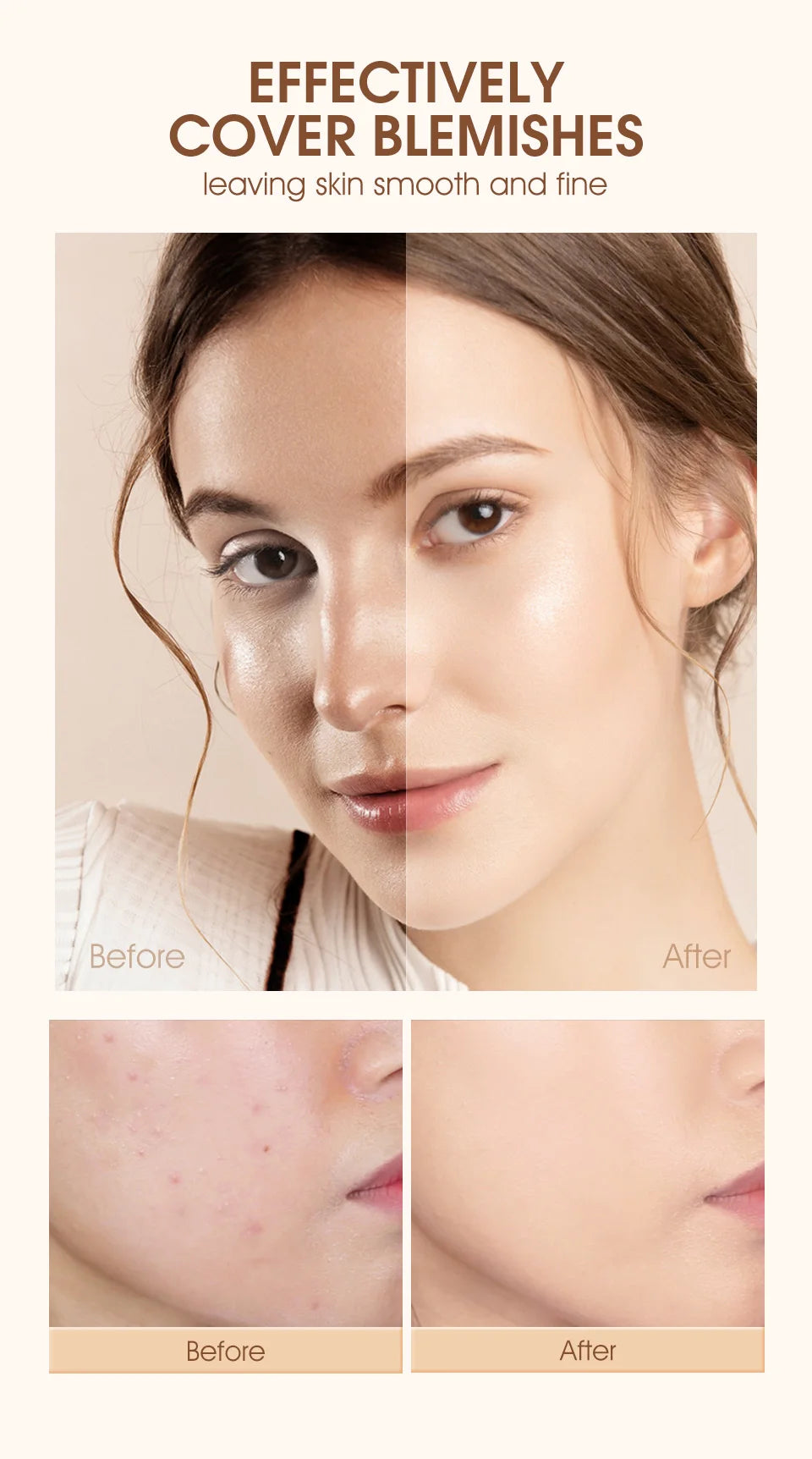 O.TWO.O Cushion Foundation 3 Colors Air Cushion BB Cream Full Coverage Breatheable Concealer Waterproof Face Foundation
