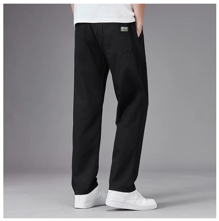 Big Size Casual Pants Men Elastic Waist Straight Leg Fit Summer Trousers Male Loose Cotton Work Wear Plus Large 6XL Khaki Light