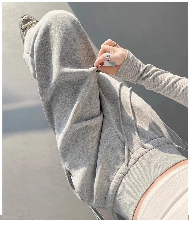 Women's gray sports high waist hanging loose slimming straight leg wide leg pants American sweatpants.