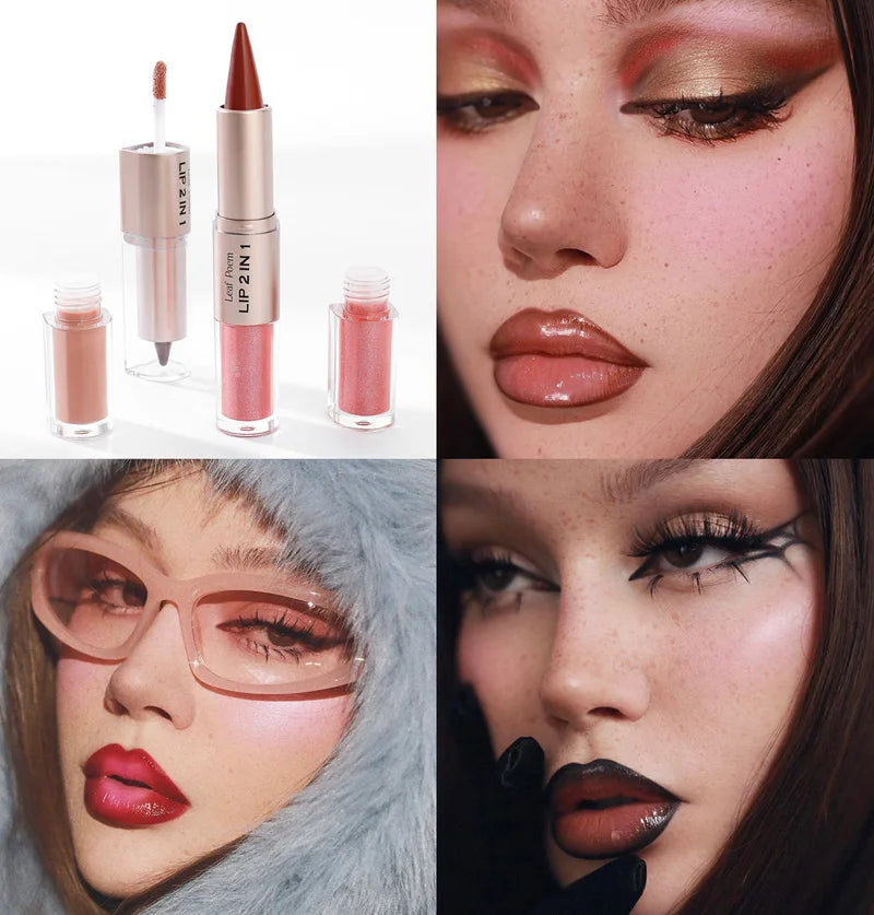 Black Brown Tapered Lip Liner Contour Pencil Double Head Mirror Plumping Lip Glaze Crystal Gloss Sexy Red Lips Tint Makeup New