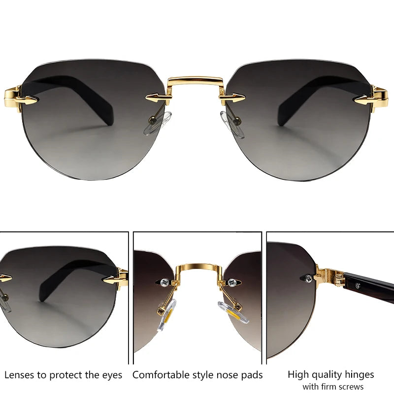 2026 Fashion Square Rimless Sunglasses Women Vintage Gold Metal Frameless Polygon Sun Glasses Lady Pilot Eyewear Cut Edge Shades