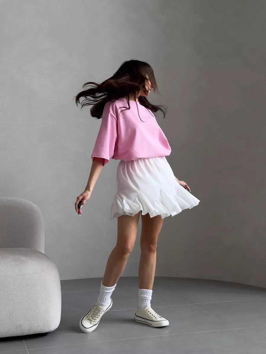 Hirsionsan Summer Casual Oversized T-shirts Women 100% Cotton Pink Loose Tees 2025 New Cusual Solid O Neck Female Aesthetic Tops