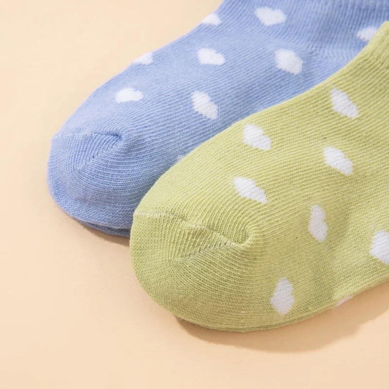 5 pairs kid's short socks: candy colors, heart-shaped, soft, comfortable, casual, student ankle socks - suitable for daily use