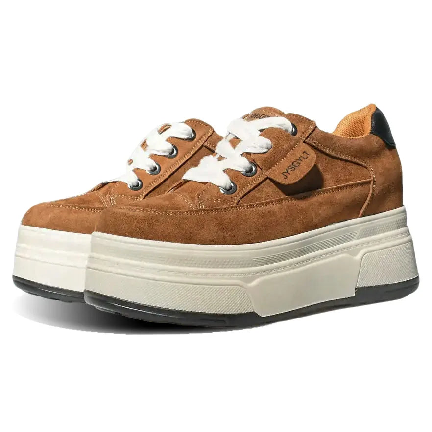 Fujin 9cm 3 inch comfortable platform sneakers for women Genuine Leather Women Vulcanized Shoes Platform High Heels Casual Shoes