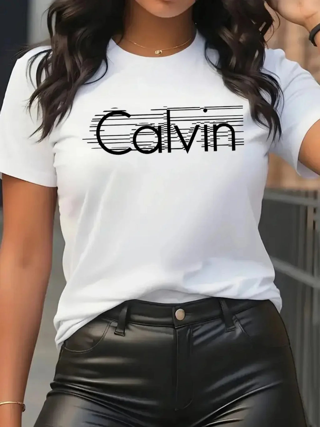 Calvin Women's Leisure Fashion Short Sleeve Tees Comfortable Streetwear Minimalist Design Fit Harajuku Sleeve Aesthetic Clothes