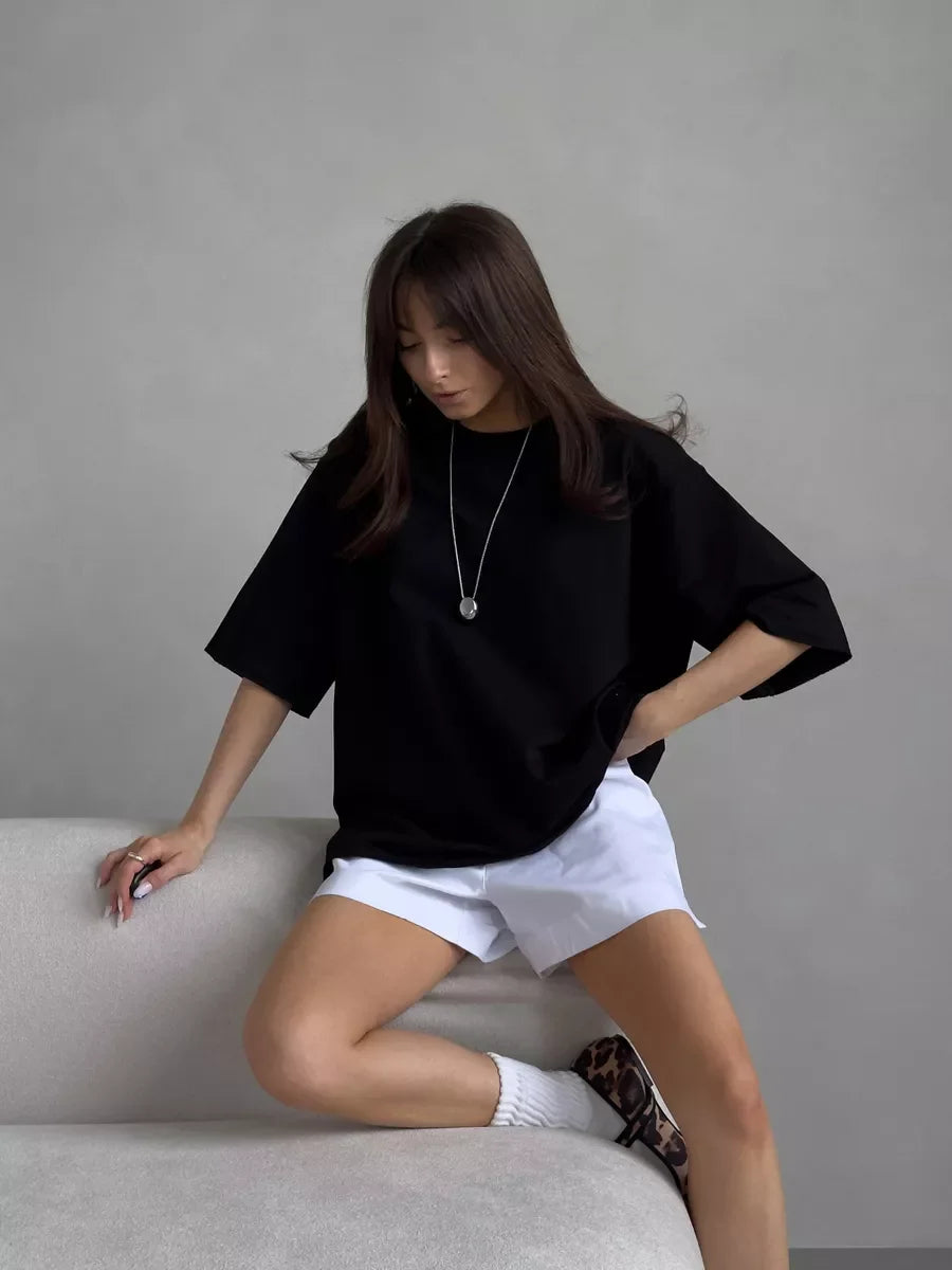 Hirsionsan Summer Casual Oversized T-shirts Women 100% Cotton Pink Loose Tees 2025 New Cusual Solid O Neck Female Aesthetic Tops