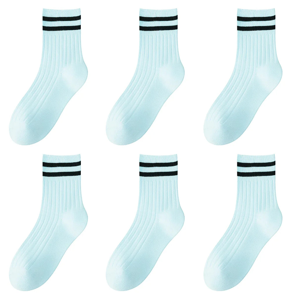 Kids Boys Girls Cotton Socks - Seamless Double Needle Ribbed 2-Stripe, Teens Students All Season School Home Sports Socks