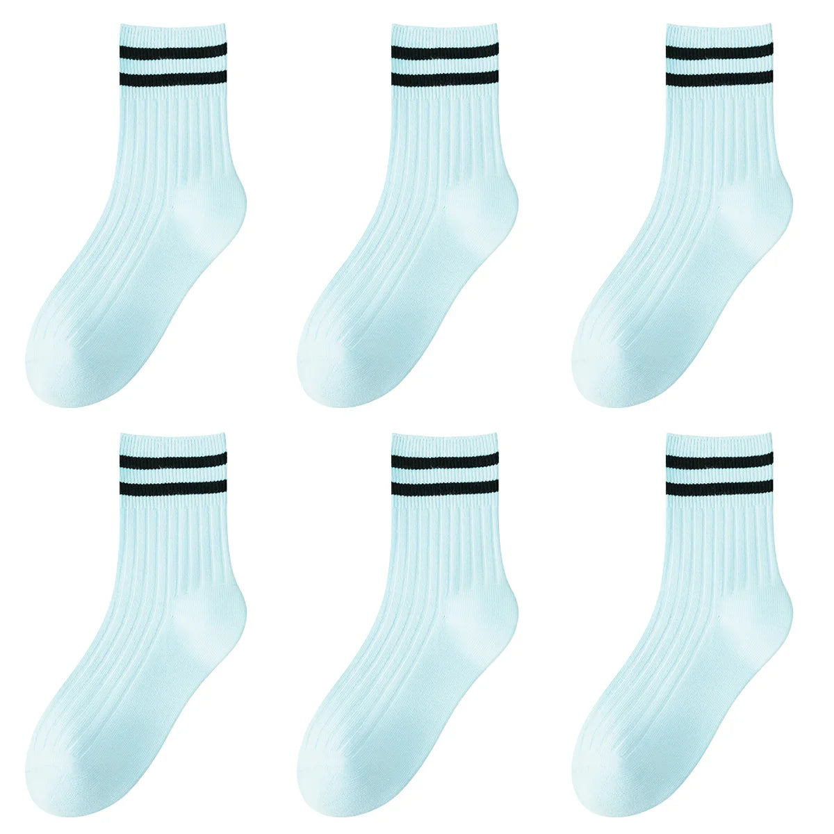 Kids Boys Girls Cotton Socks - Seamless Double Needle Ribbed 2-Stripe, Teens Students All Season School Home Sports Socks