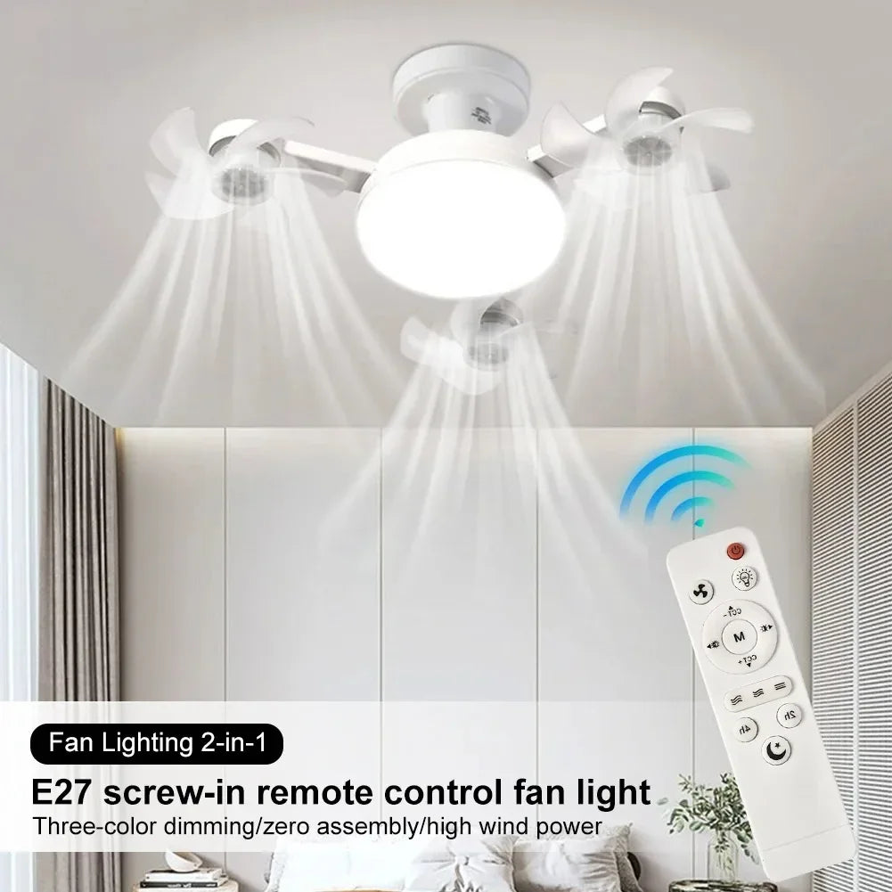 Drone Design Silent Ceiling Fan Light E27 Base Remote Controlled Dimmable 3 Color LED Ceiling Fanlight for Living Room Bedroom