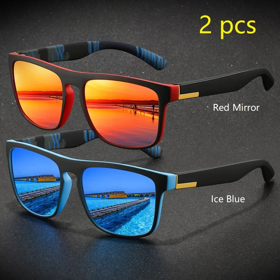 2 Pieces Fashion Vintage Square Sports Sunglasses Men Women Driving Fishing Brand Designer Sun Glasses Retro Man Eyewear UV400