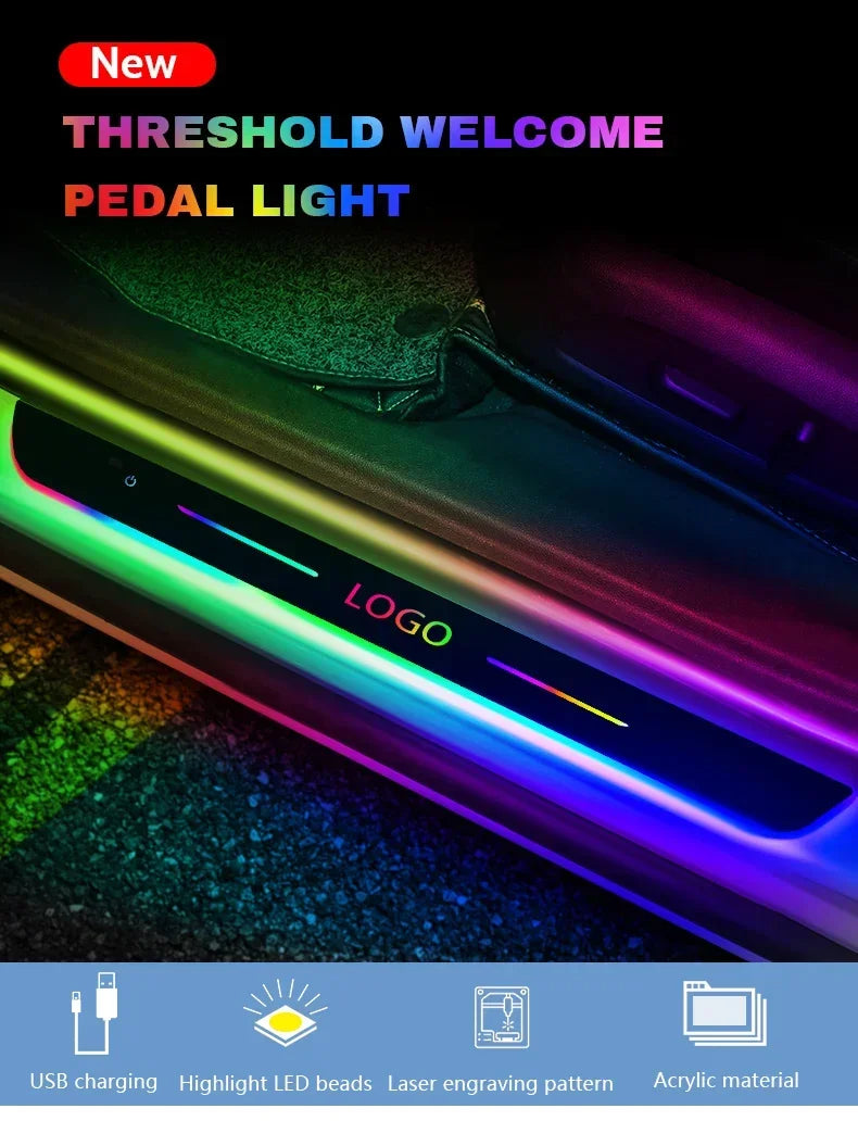 2/4pcs Car Customized Door Illuminated Sill Light Logo Projector Lamp USB Power Moving LED Welcome Pedal Scuff Plate Pedal Light