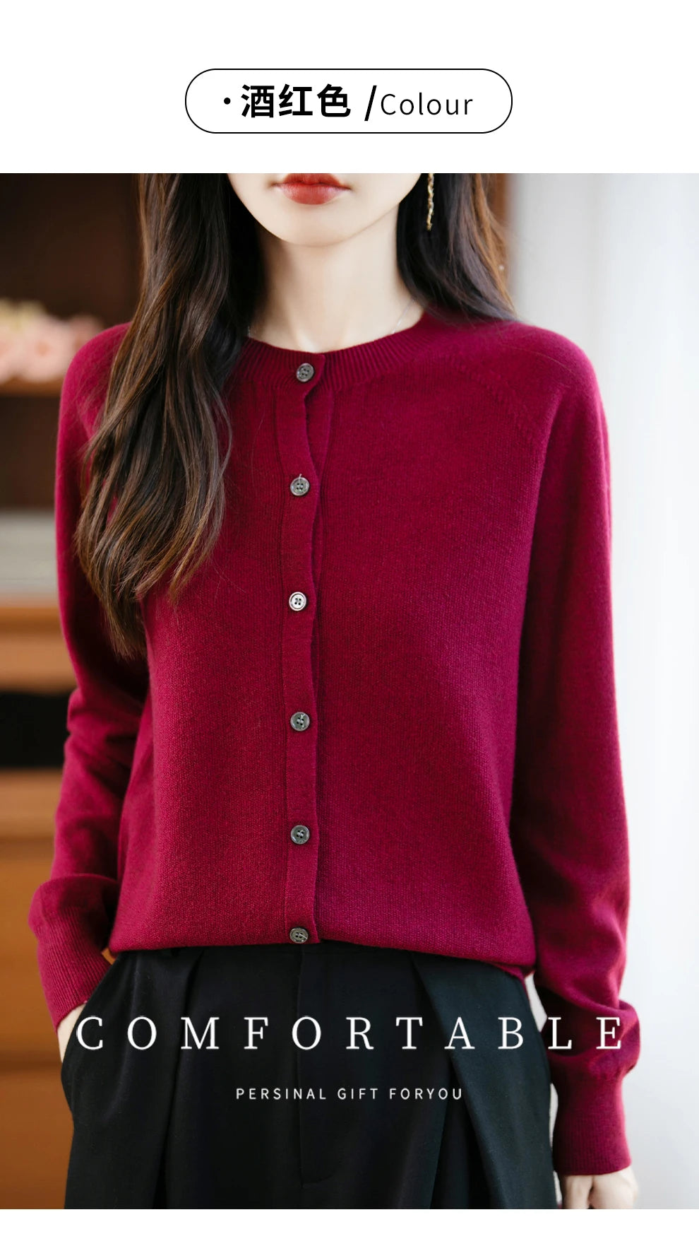 Classic Merino Wool Woman Sweater Basic Female Autumn Winter Knitted Cardigan Elegant Ladies Cashmere Long Sleeve Clothing Tops