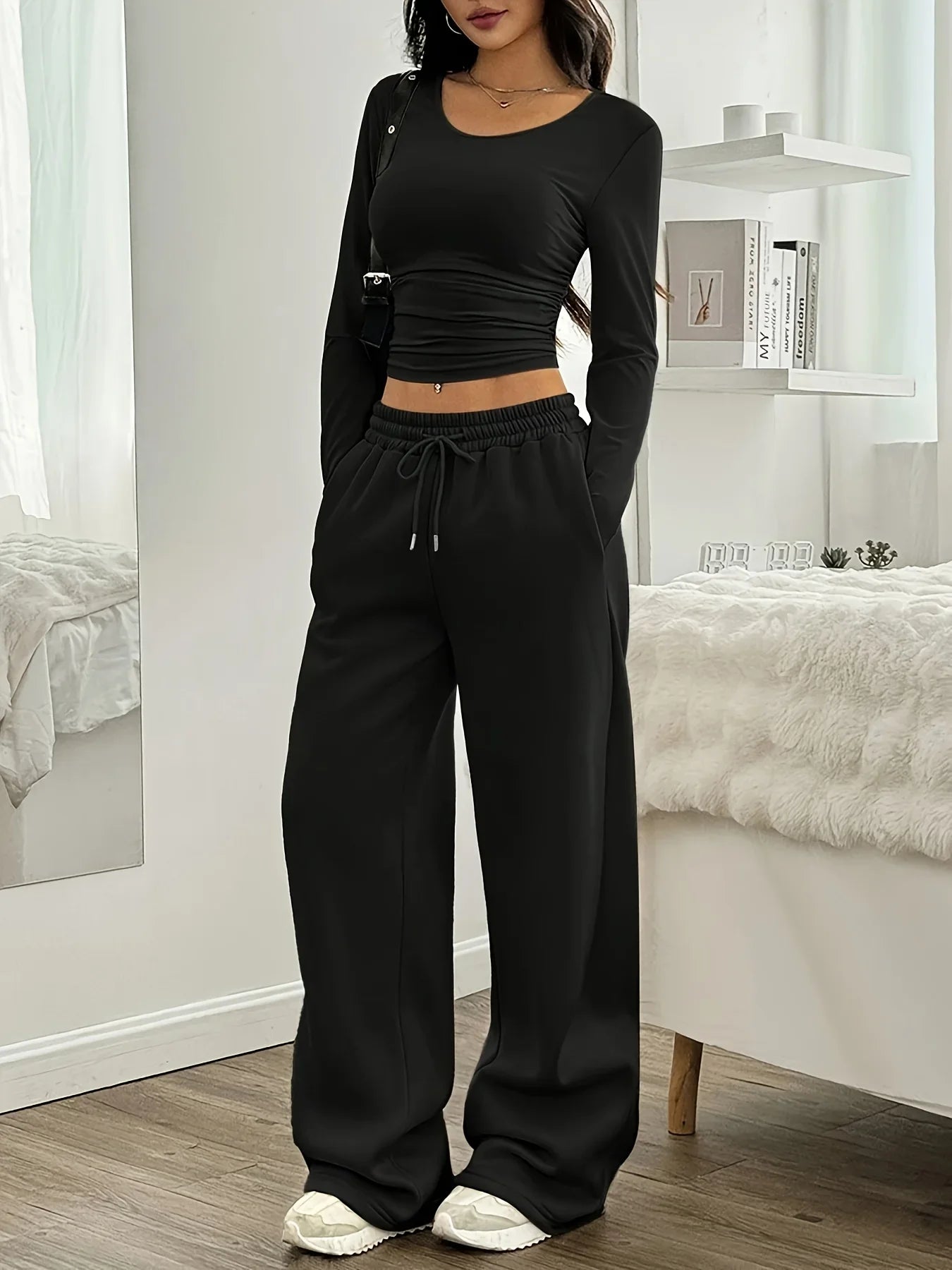 Women Jogger Cotton Pants Casual Drawstring Loose Unisex Wide Leg Straight Pants Sweatpants Spring Autumn Baggy Gym Track Pants