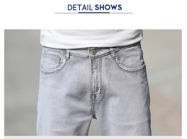 2026 Summer Brand New Men's Straight Loose Thin Jeans Simple Casual Clothing Lightweight Cotton Stretch Light Grey Jeans