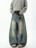 Men's Wear Blue Wide-Leg Denim Pants Baggy Jeans Vintage Three-Dimensional Cut Curved Knife Jeans Loose Fit Summer New Trend
