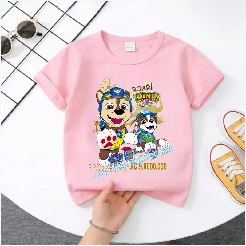 PAW Patrol Summer Short-Sleeved 1-12 Years Old Children's Pure Cotton T-Shirt Boys' Sports Shirt Girls' Casual Top Cartoon Print