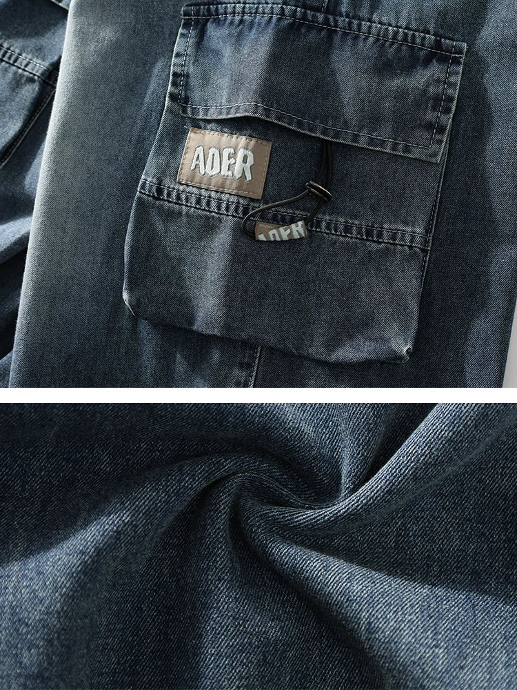 Summer Men's Straight Jeans Multi-Pockets Wide Leg Denim Cargo Pants 8XL 7XL 6XL Big Size Lightweight Baggy Jeans Trousers