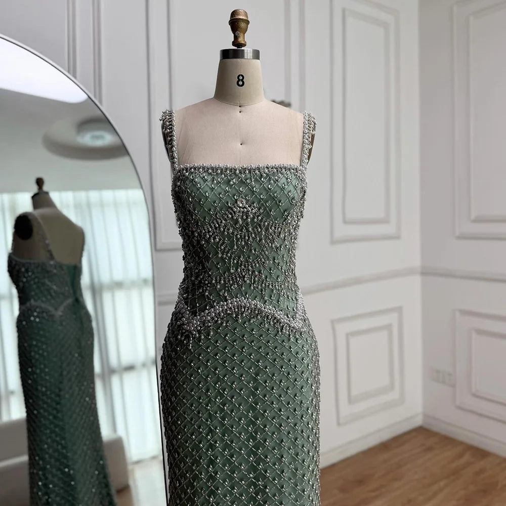 Luxury Sliver Designer Evening Dresses with Sparkling Crystal Gowns For Woman wedding party Serene Hill 2025 Customized LA72919