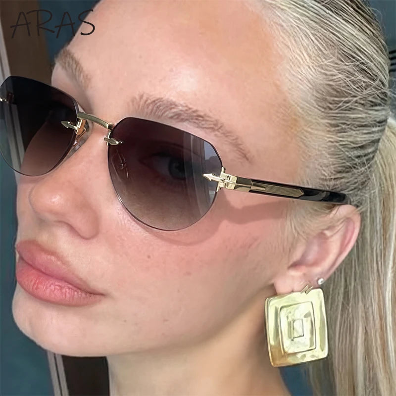 2026 Fashion Square Rimless Sunglasses Women Vintage Gold Metal Frameless Polygon Sun Glasses Lady Pilot Eyewear Cut Edge Shades