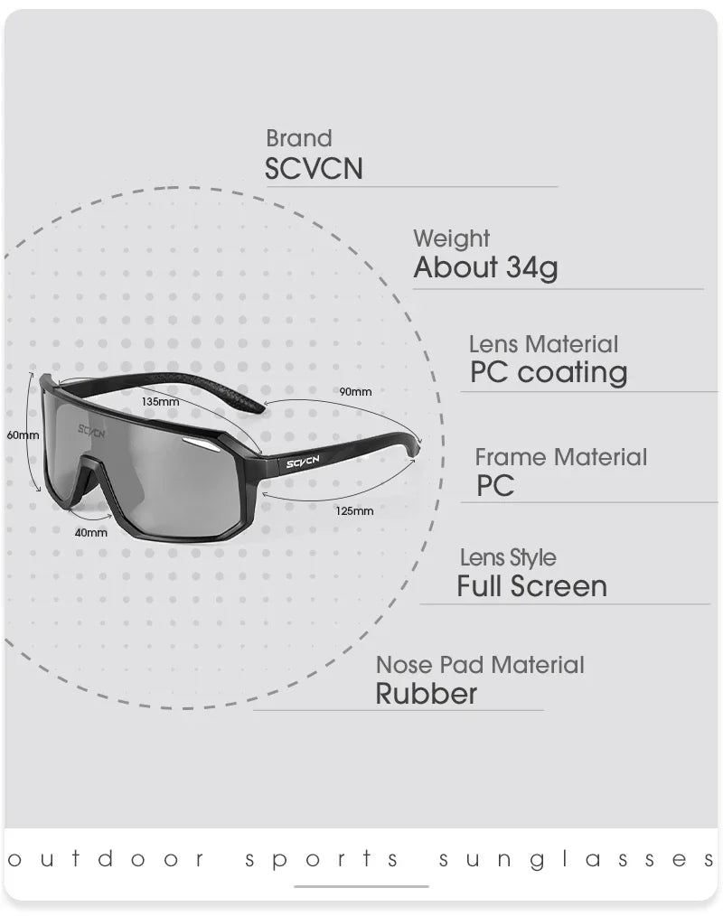 SCVCN New Photochromic Cycling Glasses Motorcycle Bike Riding Outdoor Sport Cycling Sunglasses Men Women Hiking UV400 Goggles