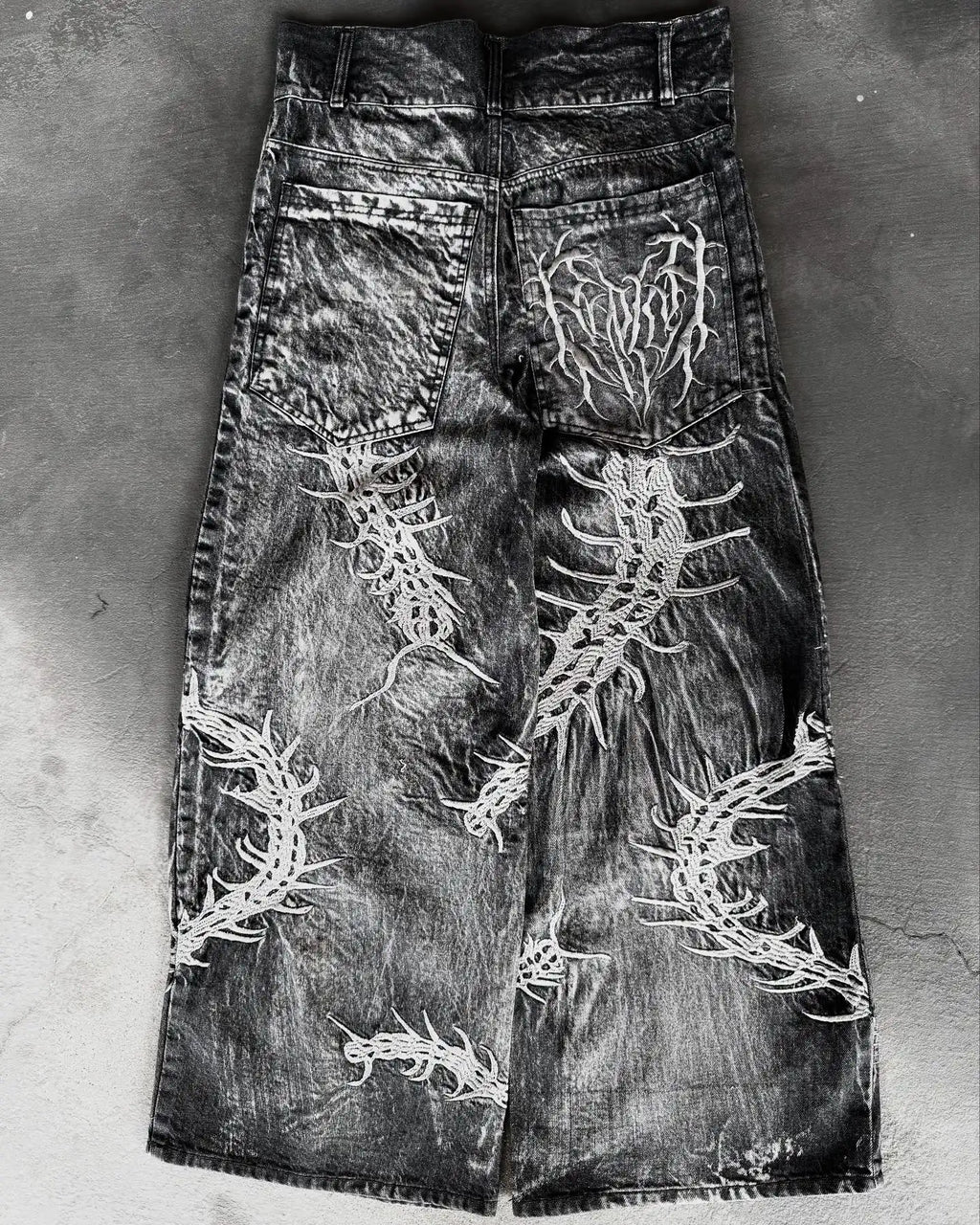 2024 New American Trend Retro Hip-hop Embroidery Pattern Baggy Jeans For Men And Women Y2K Harajuku Gothic Wide Pants Streetwear