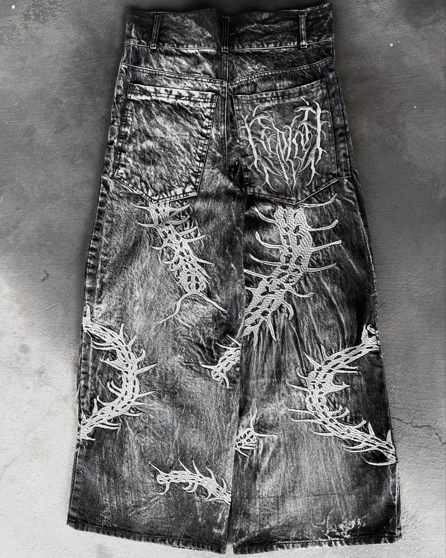 2024 New American Trend Retro Hip-hop Embroidery Pattern Baggy Jeans For Men And Women Y2K Harajuku Gothic Wide Pants Streetwear