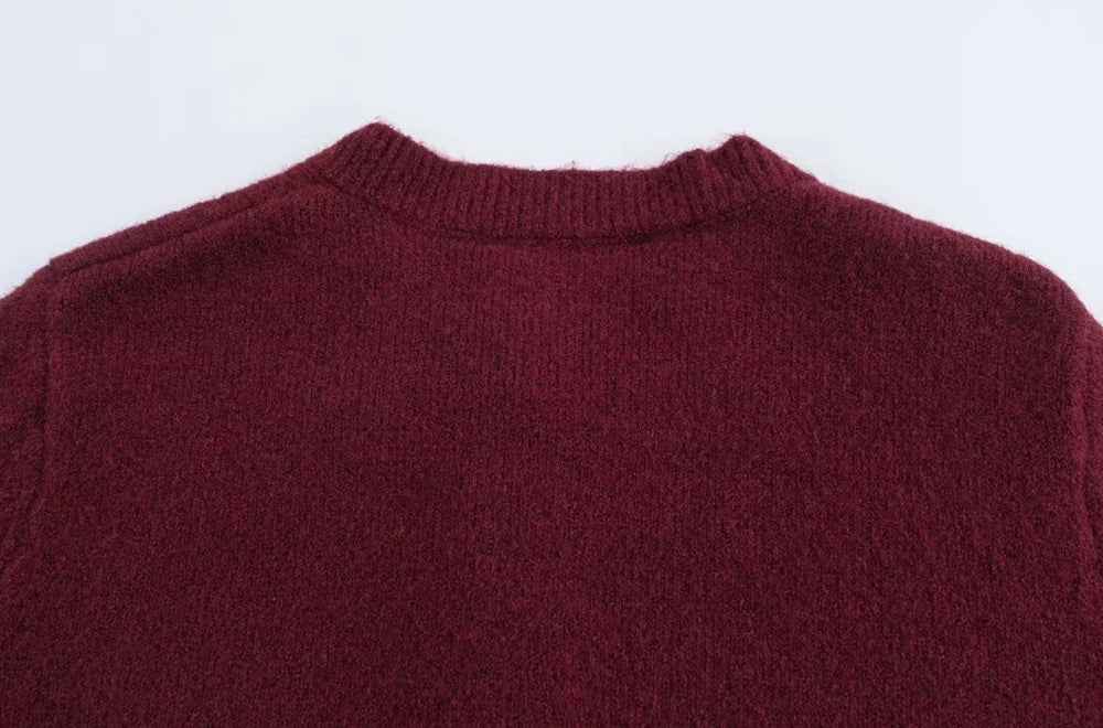 Women's Ruffled Knit Cardigan Sweater O-Neck Long Sleeve Chic Top with Front Buttons Fashion Outerwear