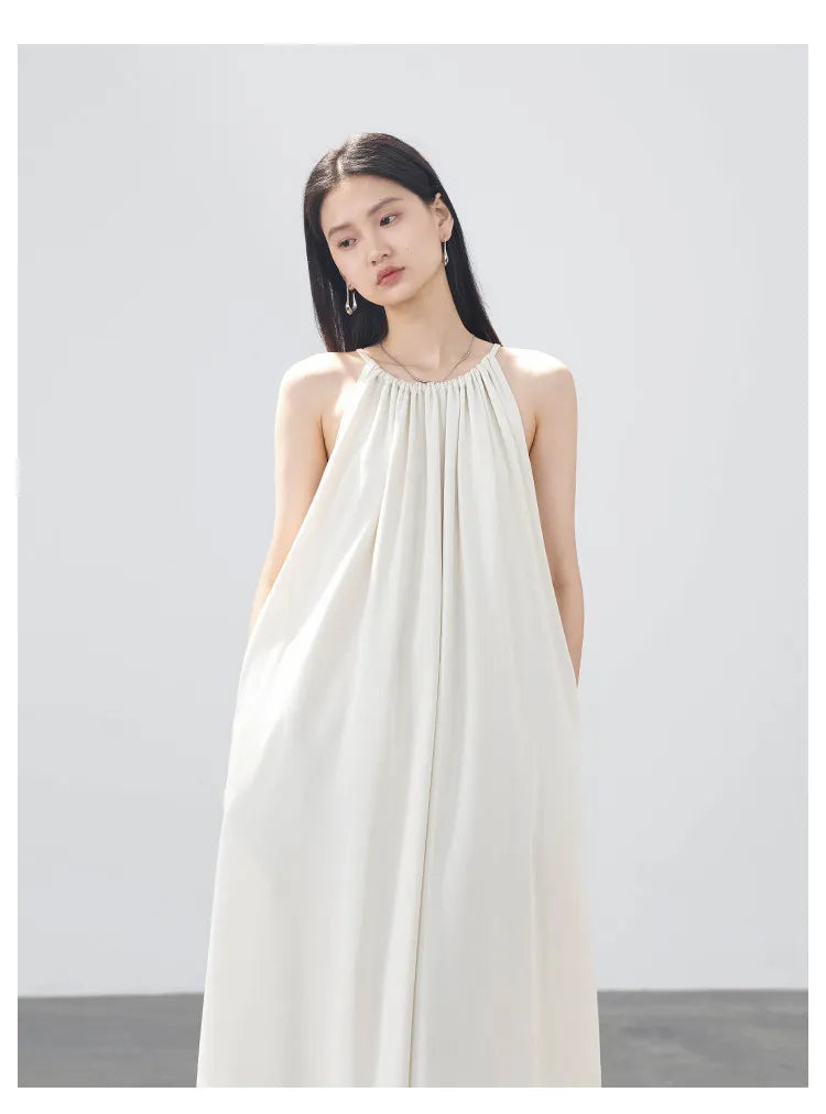 CHIC VEN Women Halter Dress A Line Solid Loose Casual Lace Up Black Sleeveless Holiday Female Long Dress Pullover Summer 2026