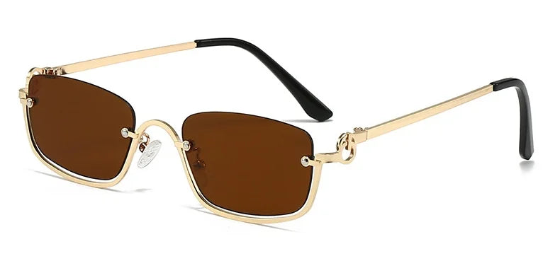 Half Frame Square Sunglasses for women Luxury Brand Small Metal Retro Rectangle Black Sun Glasses Woman Fashion Eyewear
