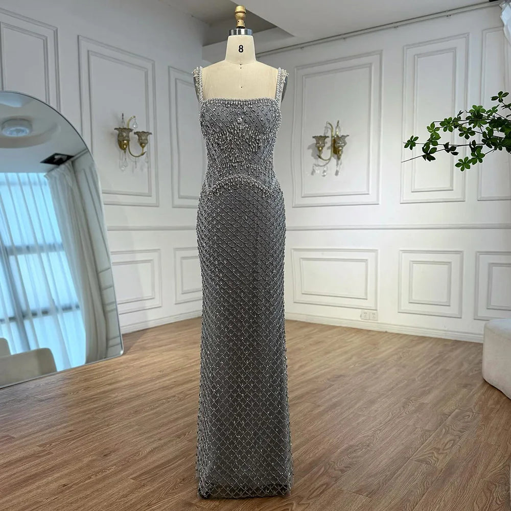 Luxury Sliver Designer Evening Dresses with Sparkling Crystal Gowns For Woman wedding party Serene Hill 2025 Customized LA72919