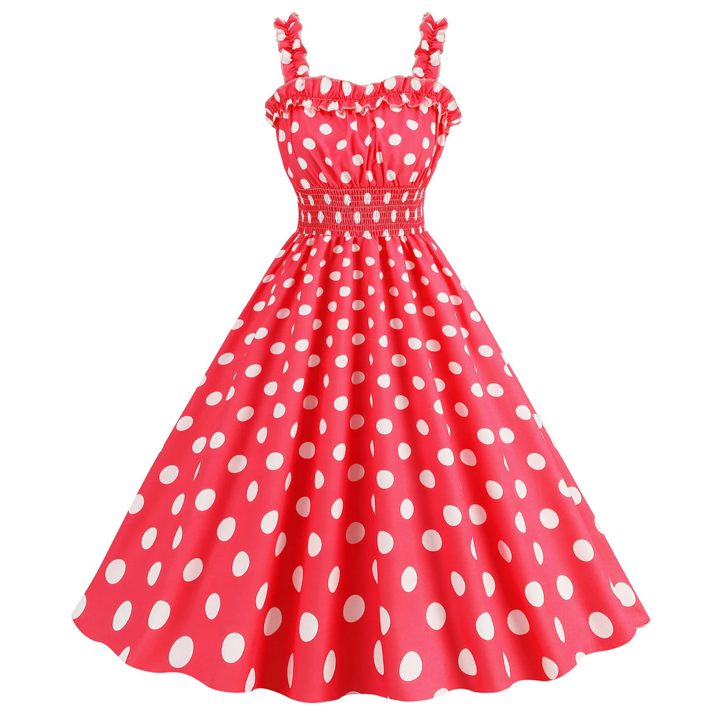 Elegant Women Pink Polka Dot Dress Summer Robe Hepburn 1950s 60s Vintage Sexy Halter Rockabilly Retro Party Dresses 2026 Vestido