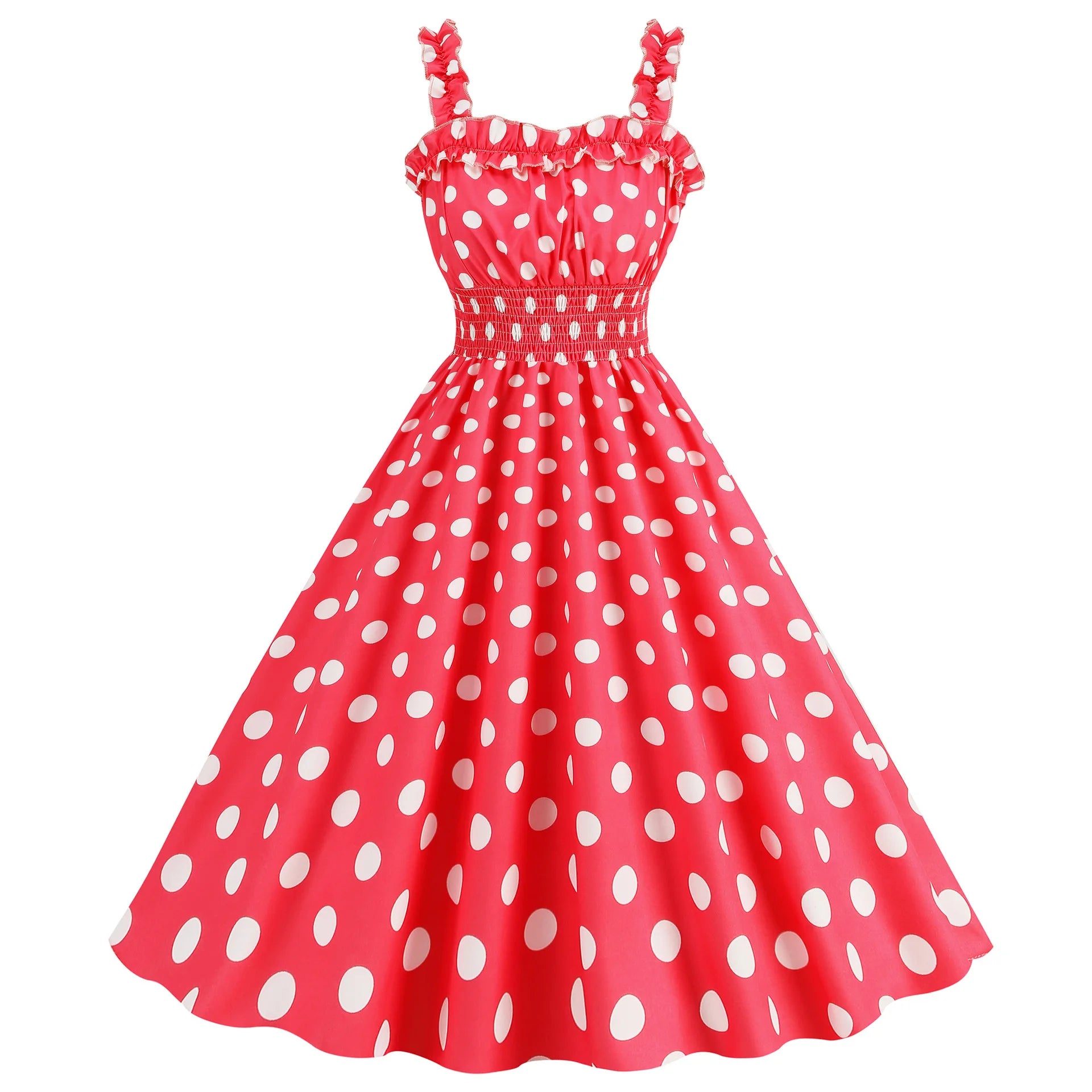 Elegant Women Pink Polka Dot Dress Summer Robe Hepburn 1950s 60s Vintage Sexy Halter Rockabilly Retro Party Dresses 2026 Vestido