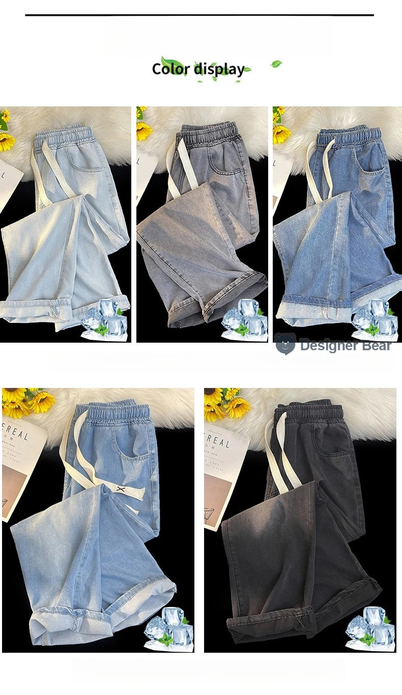2026 New Spring Summer Men's Baggy Jeans Lyocell Fabric Wide Leg Pants Drawstring Trousers Male City Boy Plus Size S-4 5XL Y2K