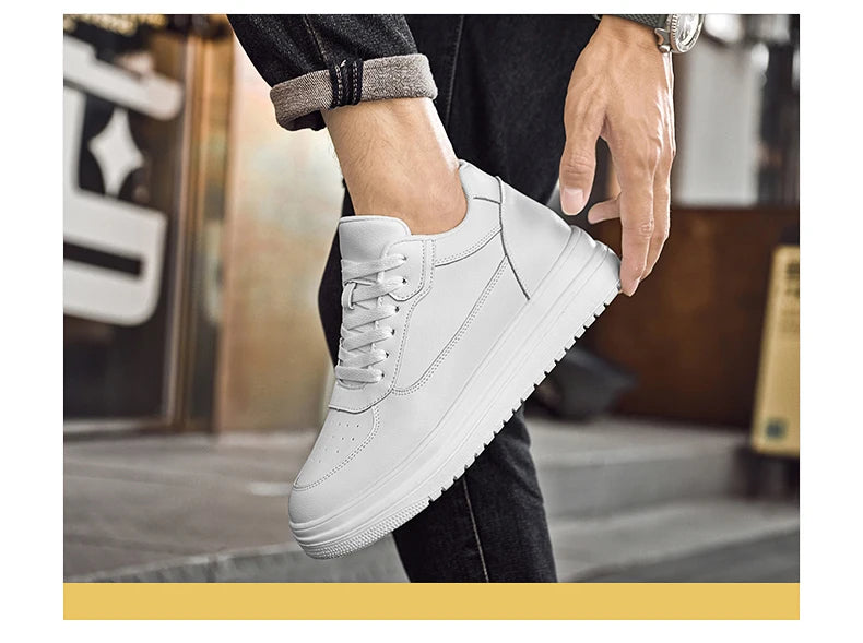 New Invisible Height-increasing Shoes for Men, 6CM-8CM-10CM Sports Shoes,White Leather Sports Shoes for Men,Enlarged Sizes 36-46