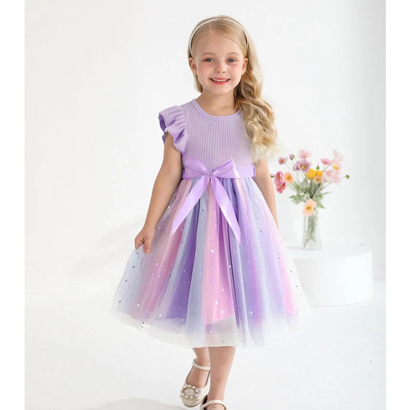 K-Pop Hunters Zoey Mira Rumi Girls Flying Sleeves Bow Sequin Dress Kids Baby Girl Birthday Party Fluffy Tutu Princess Dress 1-5Y