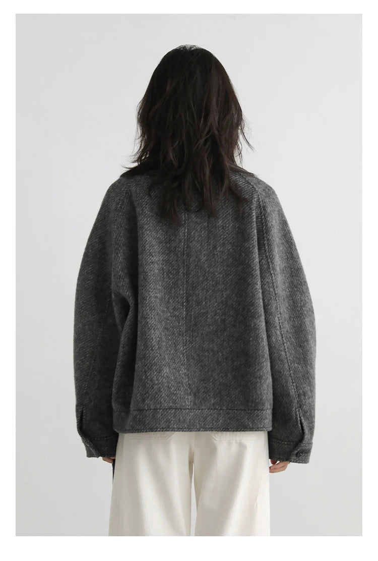 CHIC VEN Women Short Woolen Coat New Stand Up Twill Texture Single Breasted Ladies Jacket Retro Woman Outwear Autumn Winter 2025
