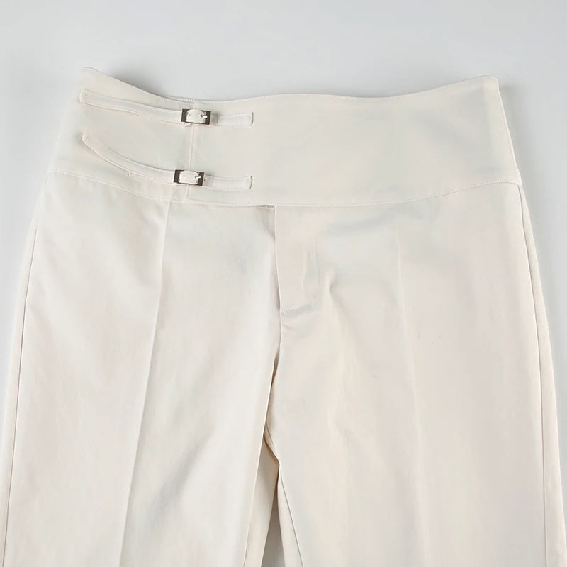 Vintage Y2K Korean Streetwear Pants Woman Low Rise Straight Loose Beige Trousers Button Up Basic 2000S Women Casual Pants
