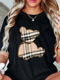 Women's Sporty Casual Striped Bear Print T-Shirt - Breathable Moisture-Wicking Lightweight Soft  Round Neck Short Sleeve Top