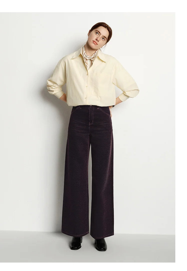 Semir Jeans Women Maillard Flocked Long Pants Cool Style 2025 New Winter Fleece Lined Loose Wide Leg Retro Women's Clothing