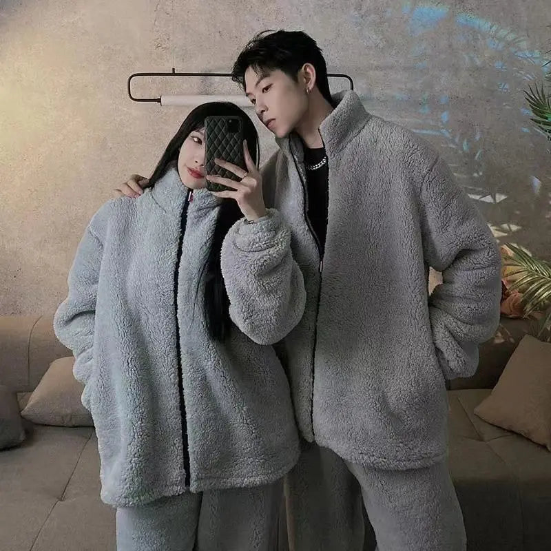 2024 Winter Men's and Women's Underwear Set Pajamas Winter Thick Velvet Coral Flannel Home Clothes Pajamas