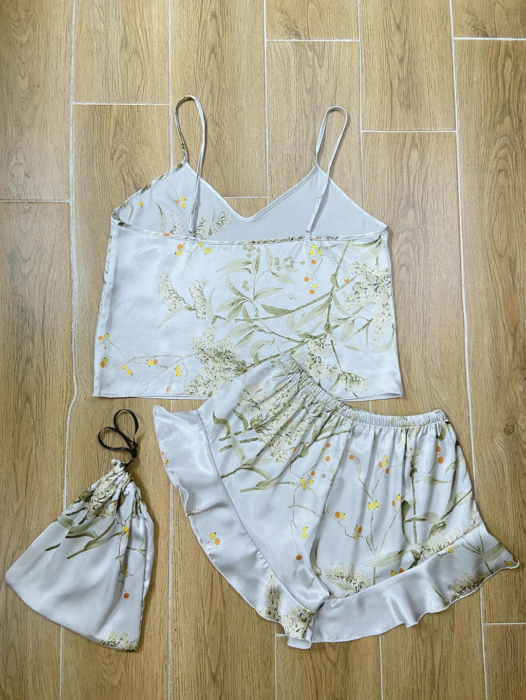 Elegant Floral Print Cami Tops Ruffle Hem Shorts Pajama Set  Women's Sleepwear Loungewear