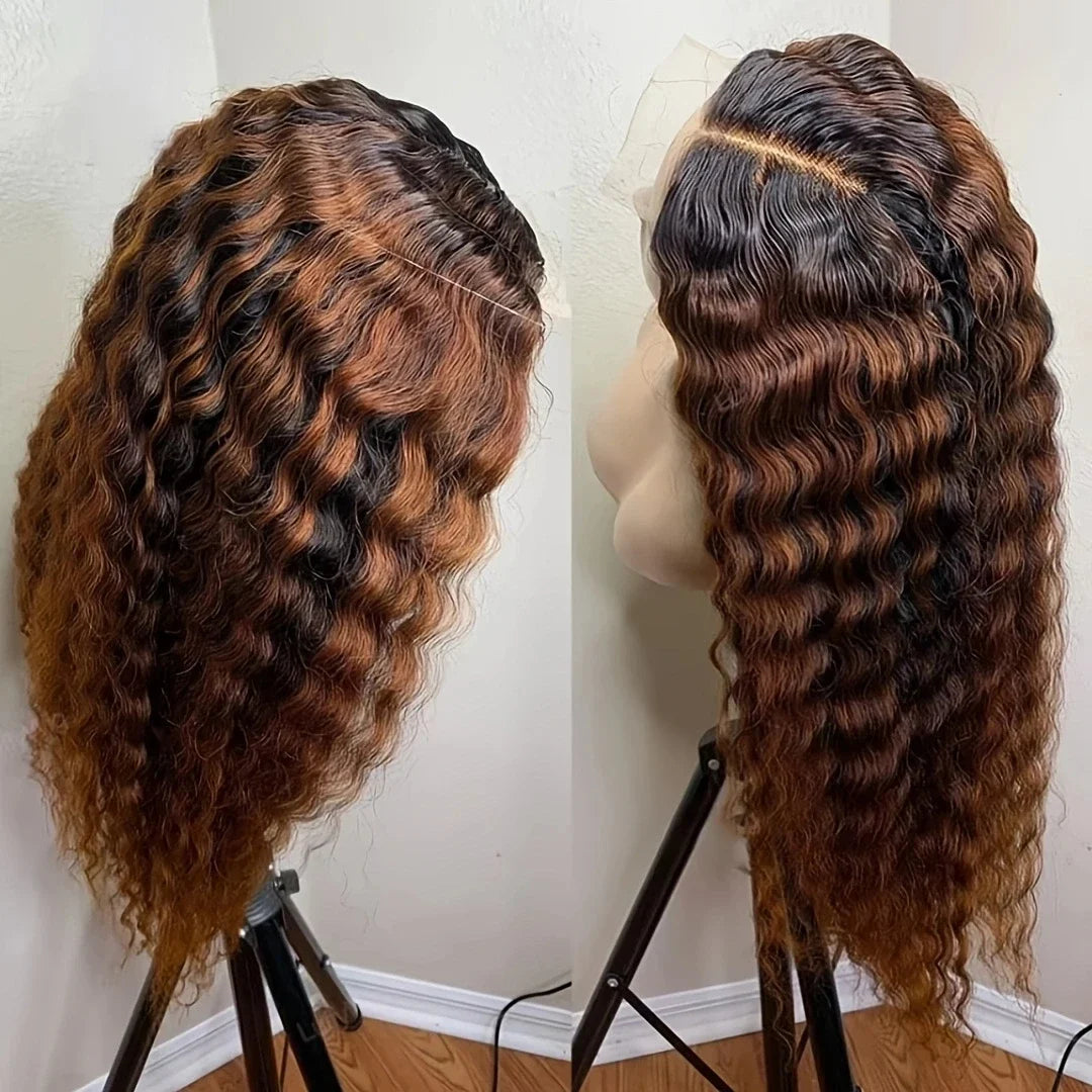 Soft Ombre Brown 180Density 26inch Soft Kinky Curly Preplucked Lace Front Wig For Women Natural Hairline Wig synthetic Baby Hair