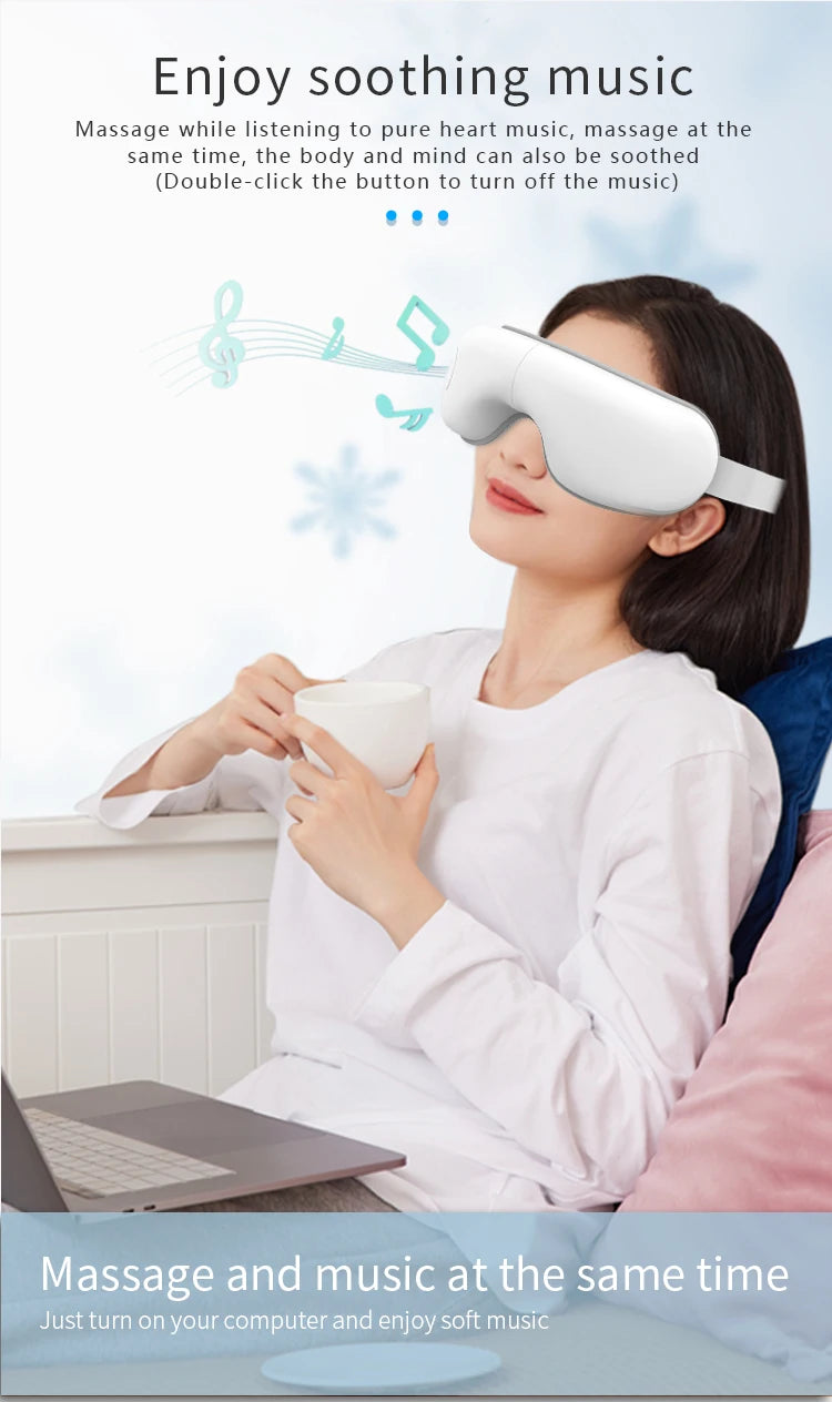 Folding Eye Massager Eye Mask with Bluetooth Music Airbag Compression Eye Care Device Gift for Eye Strain Dry Eye Improve Sleep