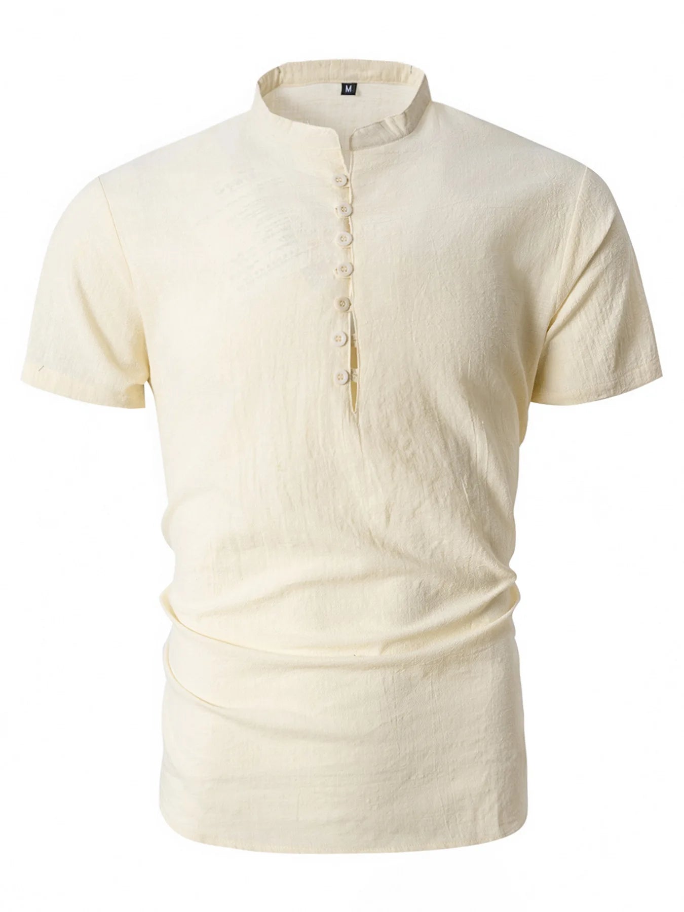 Men's New Vintage Cotton Linen Henley Shirt Short Sleeve Fashion Casual Breathable Solid Color Summer Daily Tops