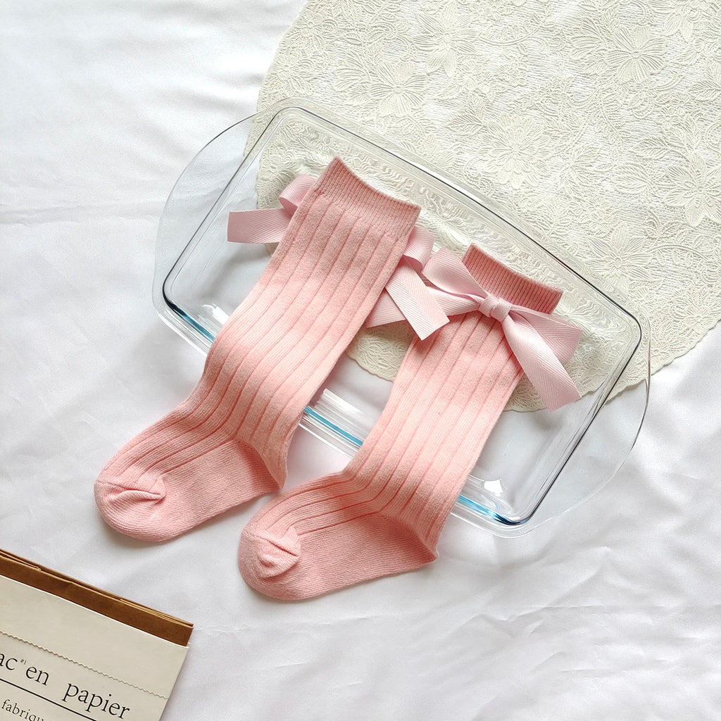 14 Colors Princess Girls Long Sock Big Bowknot Infant Baby Stockings Kids Cotton Sock Knee High Breathable Soft Children Socken