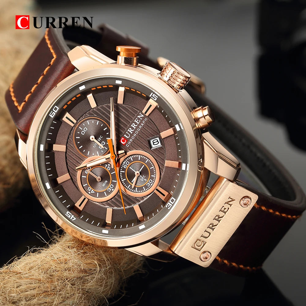 CURREN 8291 Mens Quartz Chronograph Watch Casual Leather Military Sport Fashion Gentleman Wristwatch