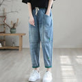 Nine Point ripped Jeans For women Summer 2025 new Loose Thin Elastic waist Casual Harem pants Female denim Ankle Length pants