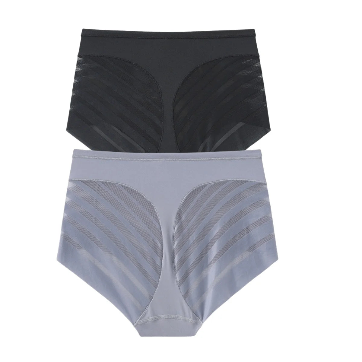 2Pcs/Set Women's Ice Silk Tummy Control Panties Mid Waist Mesh Splice Shaping Briefs Butt Lifter Slimming Soft Underwear M-3XL