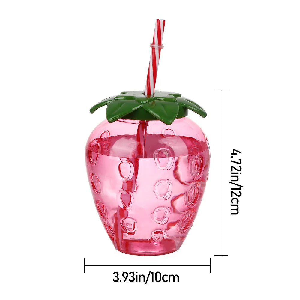1pc Strawberry Straw Cup 500ml Summer Cute Cartoon Food Grade PP Wide Application Milk Coffee Straw Cup for Home Drinkware